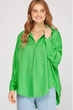 Long Sleeve Collard Oversize Blouse