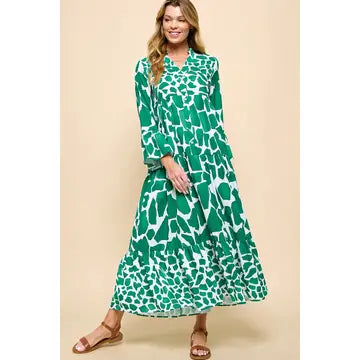 Print Flare Sleeve Midi Dress