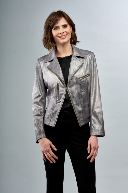 Faux Vegan Leather Metallic Jacket