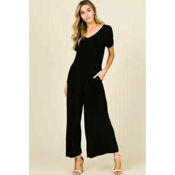 Short sleeve Jumpsuit with Pockets Black