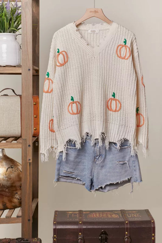 Distressed Pumpkin Sweater