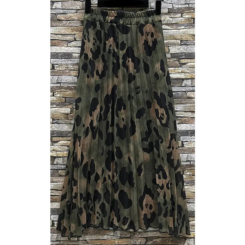 Leopard Print Pleated Skirt OS