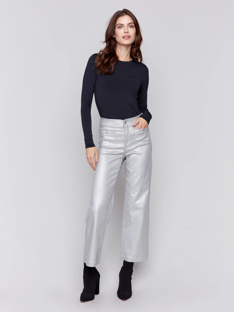 Shimmery Twill Pull On Pant w/Welt Pocket