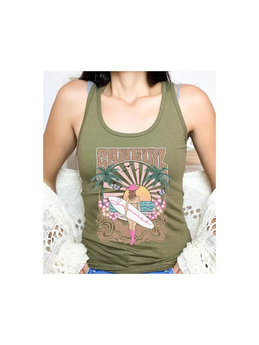 Cowgirl Surfer Beach Graphic Tee