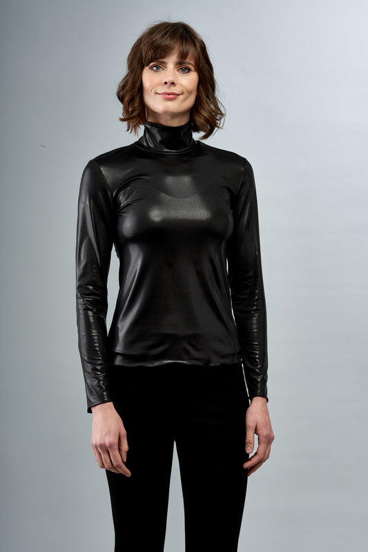 Foiled Mock Neck Long Sleeve Top