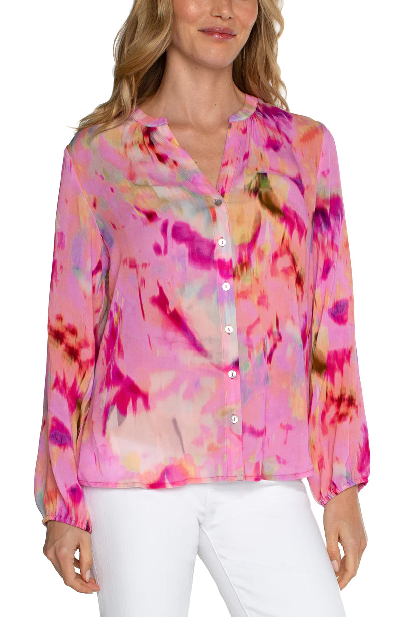 Fuchsia Long Sleeve Blouse Multi/Pink- Liverpool