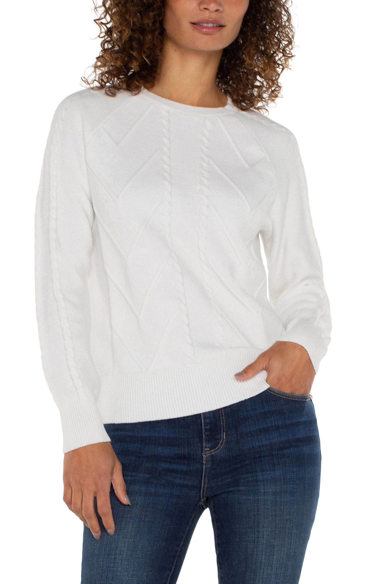 Long sleeve crew neck raglan sweater color Porcelain