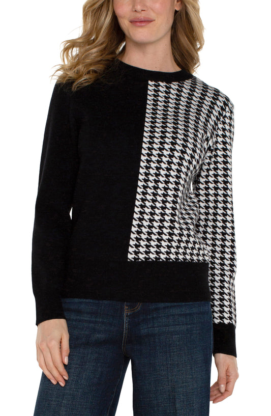 Crew neck blocked houndstooth / Black sweater