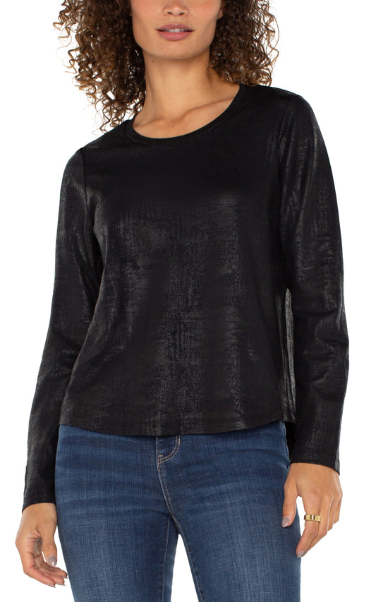 Long Sleeve Crew Neck Distressed Shirt