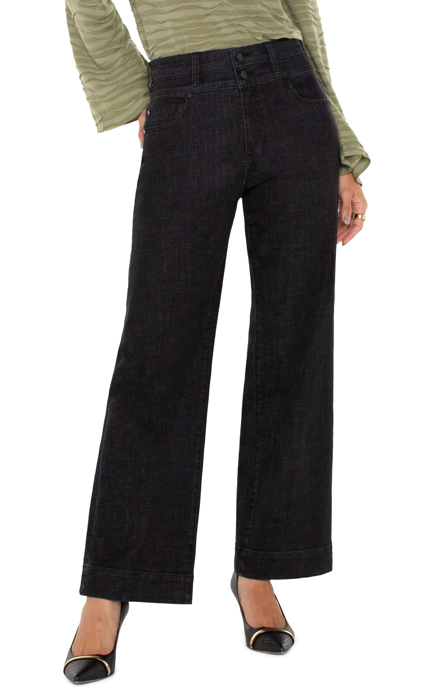 Stride Denim Jean Wide Leg Double Button