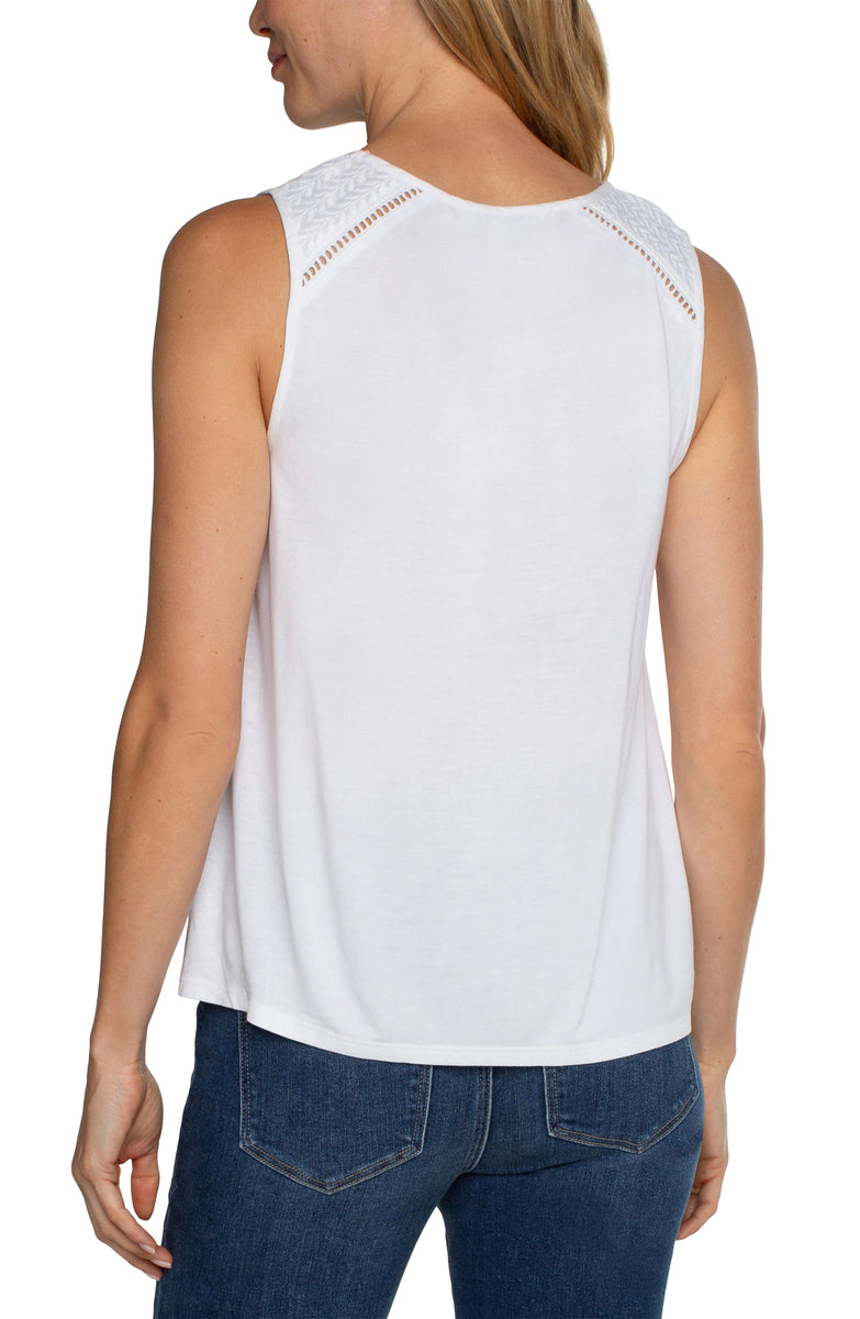 Embroidered Sleeveless White Top