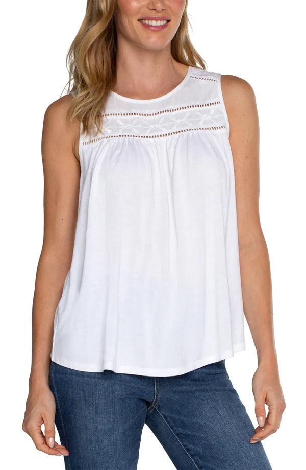 Embroidered Sleeveless White Top